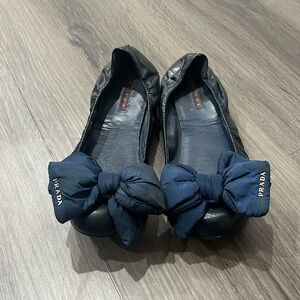 Prada blue ballet flats with nylon bow size 39.5